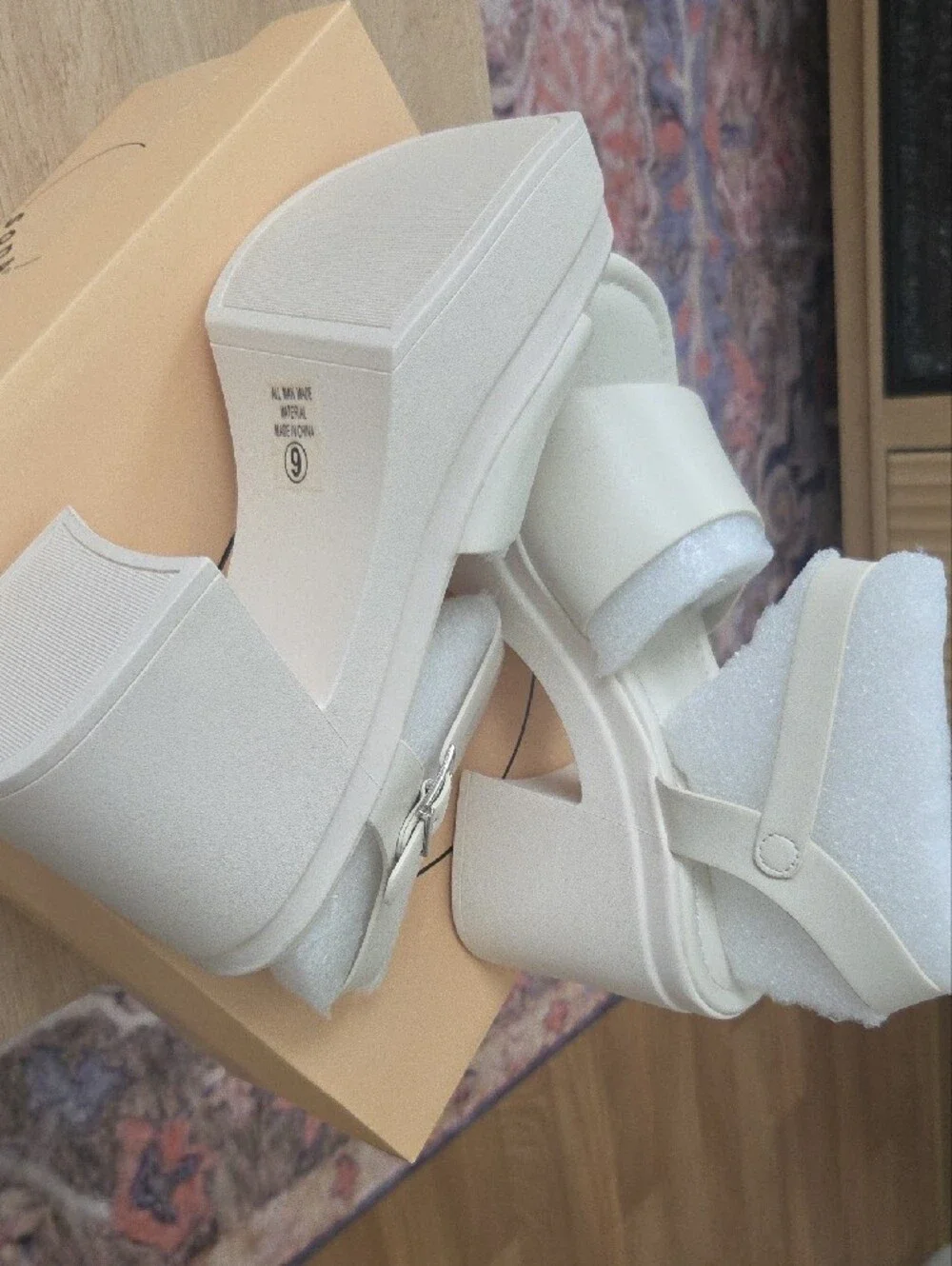 Soda Bone Chunky Platform Block Heel Sandals - Bone